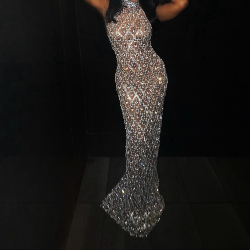 Elegant Silver Evening Gown